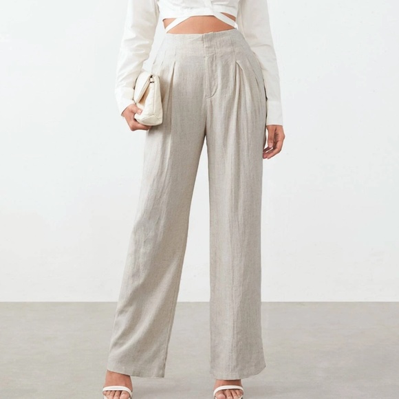 BellanBlue Pants - Classic Cream Linen Wide Leg Pockets Pants Trousers